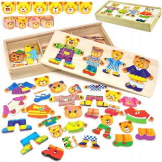 Drevené krabičky puzzle bloky medvedíka 2210