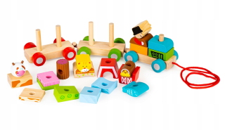 Drevená dráha pre deti - Drevená hračka fronty vlak blok puzzle