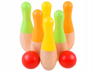 Drevené farebné bowling + 2 loptičky hra set