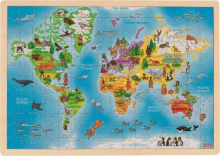 Drevené puzzle Mapa kontinentov 192 dielikov Goki