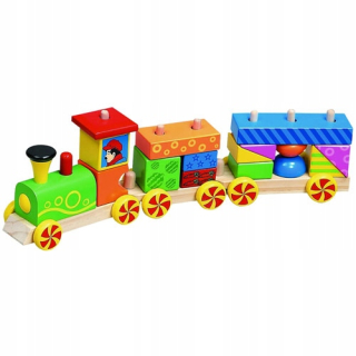 Drevená dráha pre deti - Drevený skladací vlak puzzle s 2 vagónmi