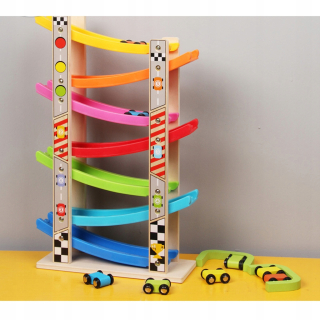 Lietadlo pre deti - Drevený stojan rack dráha Racer s 8 mini