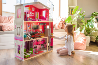 Domček pre bábiky - Veľký drevený dom pre Barbie XXL výťahu