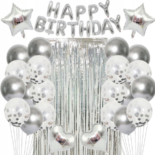 Balóny na párty - Veľká sada balónov Happy Birthday Silver Conctain