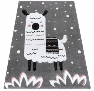 Koberec do detskej izby - 3D koberec Petit 160x220 Lama Gray Zoo White Pink