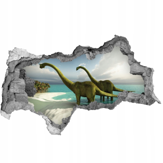Detské samolepky na stenu - 3d diera Nástenný výjav Dinosaur nálepka na pláži