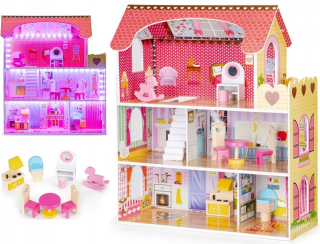 Ecotoys Drevený domček pre bábiky LED osvetlenie
