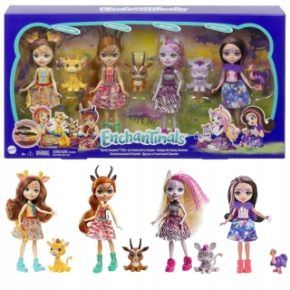 Bábika - Enchantimals set 4 bábiky + 4 Savanna zvieratá