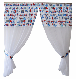 Záclony do detskej izby - Curtain autá detské autá autá modrá bavlna