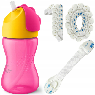 Pohár Philips Avent so slamkou 300 ml ružová + 10X NÁBYTKOVÁ BEZPEČNOSTNÁ ZÁMKA ZÁSUVKOV, DVERÍ SKRINÍK, VYBAVENIA