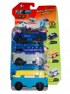 Autíčka zostava - Flip Cars 3pak 3ks auto City Vehicle 2 v 1