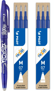 PILOT modré vymazateľné pero + 2× Pilot BLS-FR7-L-S3 modré náplne do pera, 3 kusy