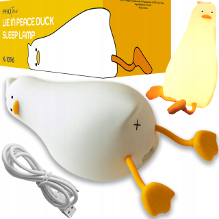 FUNNY nočná lampa ležiaca KAČIČKA pre deti, LED časovač, silikón, ako darček
