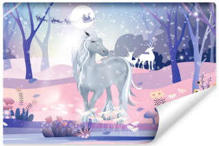 Tapeta do detskej izby - Nástenný výjav Detská Unicorn zimné les 300x210