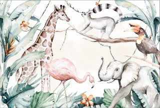Tapeta do detskej izby - Nástenný výjav Jungle zvieratá Safari 368x248