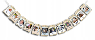 Párty Girlandy - Garland po dobu jedného roka 12 drevených polaroid frames