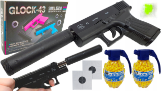 Pištoľ pre deti - GLOCK Metal Gun na ples + tlmiče + Pomegranate