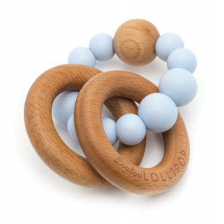 Hryzadlo pre batoľa - Silikónové drevené hryzátko Bubble Baby Blue LouLo