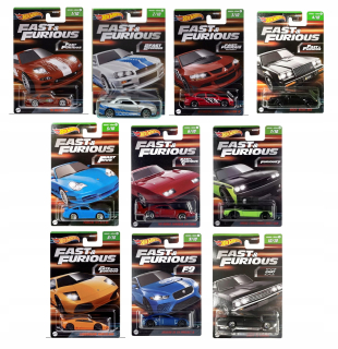 Sada autíčok - Horúce kolesá Fast & Furious Set 10ks 1-10 automobilov