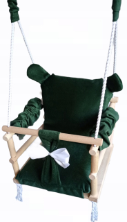 Hojdacie kreslo - SWING 3v1 PRE DETI plyšový macko, ZELENÁ farba