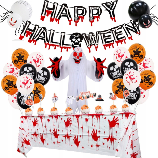 Balóny na párty - Halloween Sada balónov, girlandy, dekorácia na obrus