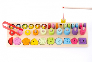 IDood drevené puzzle 4in1 číslice ryby