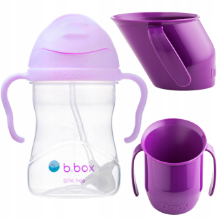 B.box Gelato fľaša so slamkou fialová BB00518 + Doidy Pohár na učenie sa piť 200 ml fialová