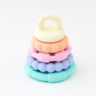 Hryzadlo pre batoľa - Jellystone Silicone Gryzak Tower Pastelove 2in1