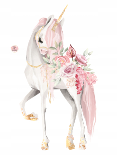 Detské samolepky na stenu - Pastel Unicorn, Flowers - Wall Sticker XL