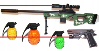 Detská zbraň - Puška Sniper laser + pištole + granátového jablka gule