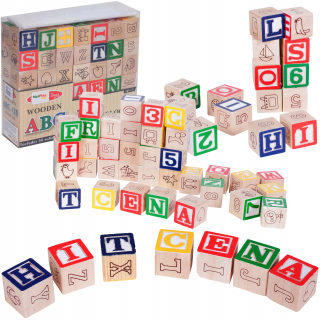 Drevená stavebnica - Drevené bloky ABC listy puzzle zvieratá