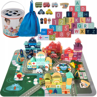 Drevené bloky mestských automobilov 100ks triedič puzzle