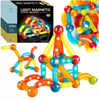 Magnetické konštrukčné bloky žiariace 52 ks.