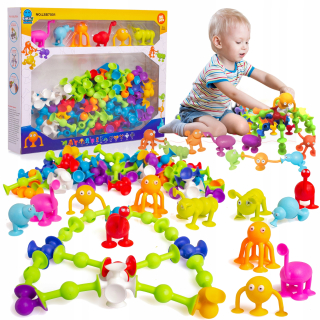 Penové bloky, puzzle - Štrukturálne bloky sacie šálky + figuríny 96 EL.