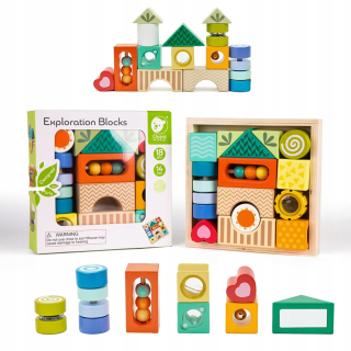 Senzorické bloky Montessori Puzzle 7in1 Drevené mozgové školenie darebáka