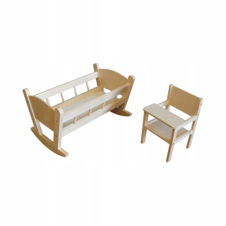 Postieľka pre bábiku - 
 Cradle + Karmiek Drevený set pre bábiky