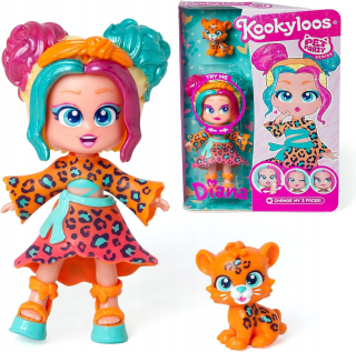 Zberateľská bábika KookyLoos Pet Party Bábika 11 cm Diana + leopard