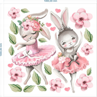 Detské samolepky na stenu - Bunny Ballet Flower Wall Stickers 100 cm