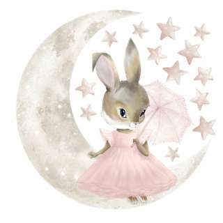 Detské samolepky na stenu - Bunny na mesiac hviezdy samolepky na stenu