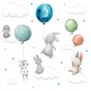 Detské samolepky na stenu - RABBITS BALLOONS TOTS WALL samolepky 240x100
