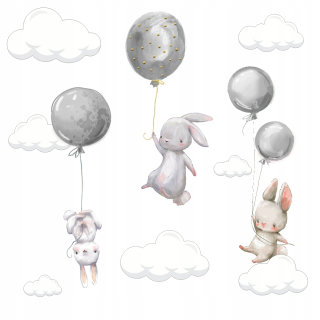Detské samolepky na stenu - Králiky Bunny Balloons Mraky Wall Stickers