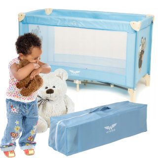 Cestovná postieľka značky Wings Furniture 65 x 125 cm odtiene modrej