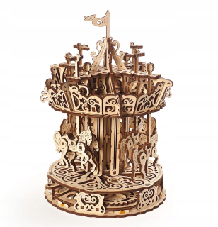 Stavebnica pre deti - Carousel Ugears - 3D Drevený mechanický model