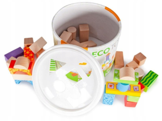 Drevená dráha pre deti - Drevené bloky farebné 50ks Ecotoys Nové