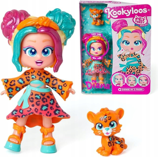 Zberateľská bábika KookyLoos Pet Party Bábika 11 cm Diana + leopard