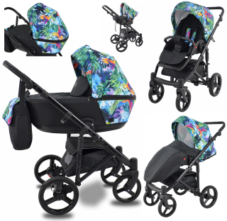 Kočík Babe boss Cavo Premium 3v1 Flowers, zelený, grafitový, béžový