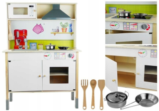 Detské spotrebiče - Drevená kuchyňa pre deti Meggie biele doplnky