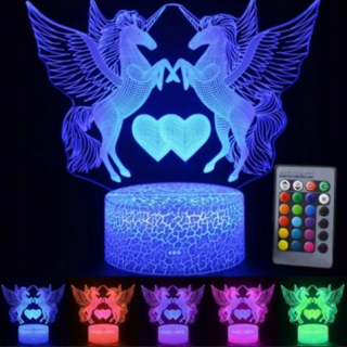 Nočná lampa do detskej izby - 3D LED lampy Unicorn + Srdce nočné svetlo