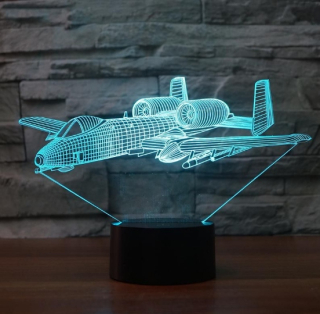 Nočná lampa do detskej izby - 3D LED Lietadlo A10 Warthdog Fighter Pilot