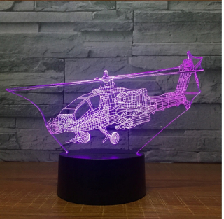 Nočná lampa do detskej izby - 3D LED USB Vrtuľník Apache Ah-64 Havok RC